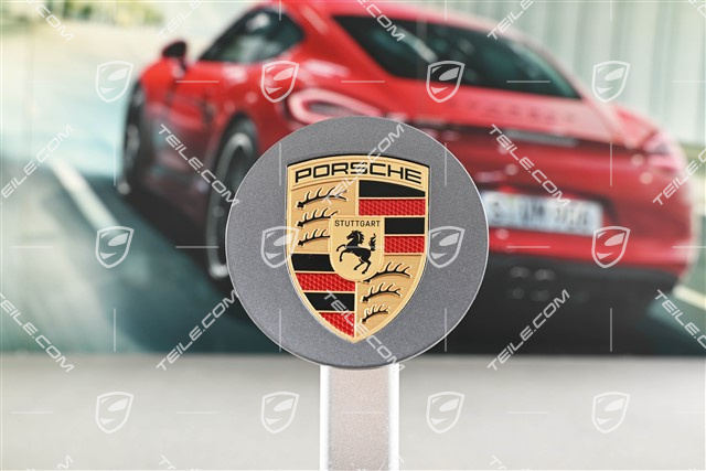 Hub cap, concave, monochrome crest, Adamantium Dark