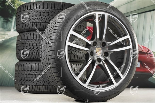 21-inch Cayenne Turbo winter wheel set, rims 9,5J x 21 ET46 + 11,0J x 21 ET58 + NEW Continental winter tyres 275/40 R21 + 305/35 R21, with TPMS, Titanium