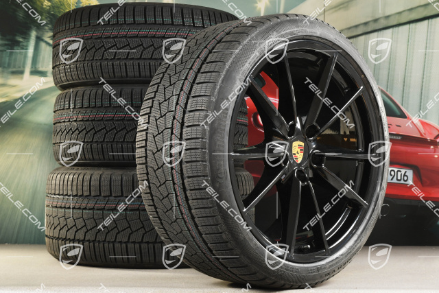 20/21-inch Carrera S winter wheel set, wheel rims 8,5J x 20 ET53 + 11J x 21 ET66 + NEW Continental winter tyres 245/35 R20 + 295/30 R21, in black high gloss