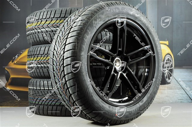 19-inch "Macan Turbo" winter wheels set, rims 8J x 19 ET21 + 9J x 19 ET21 + NEW Dunlop winter tyres 235/55 R19 + 255/50 R19, with TPMS, black high gloss