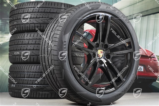 21-inch Cayenne Turbo Design summer wheel set, rims 9,5J x 21 ET46 + 11,0J x 21 ET58 + NEW Pirelli P Zero summer tyres 285/40 R21 + 315/35 R21, with TPMS, black high gloss