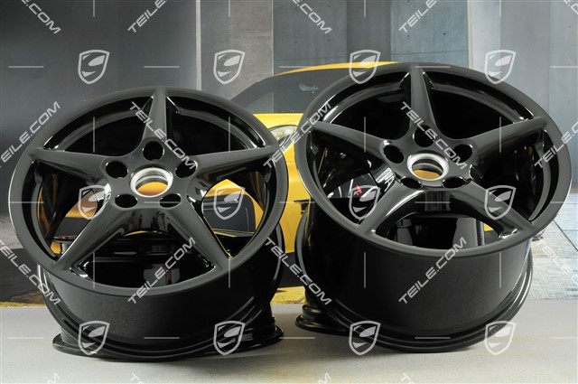 18-inch Carrera III wheel set, 8J x 18 ET57 + 11J x 18 ET51, C4 / C4S, black high gloss