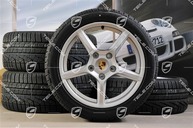 18" Boxster winter wheel set, 8J x 18 ET57 + 9J x 18 ET47 + winter tyres Pirelli Sottozero II 235/45 R18 + 265/45 R18, with TPMS