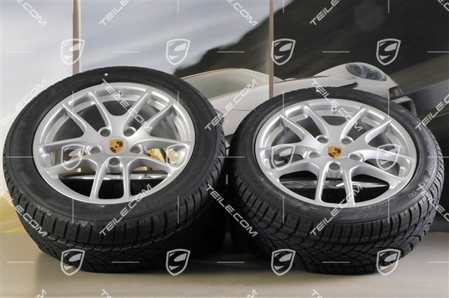 18" Cayman winter wheel set, 8J x 18 ET57 + 9J x 18 ET47 + winter tyres Dunlop SP Winter Sport 3D 235/45 R18 + 265/45 R18, with TPMS.