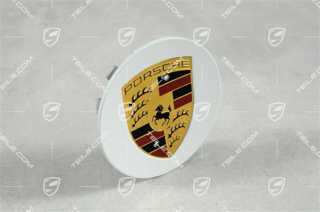 Hub cap, round, concave, Porsche crest coloured, White
