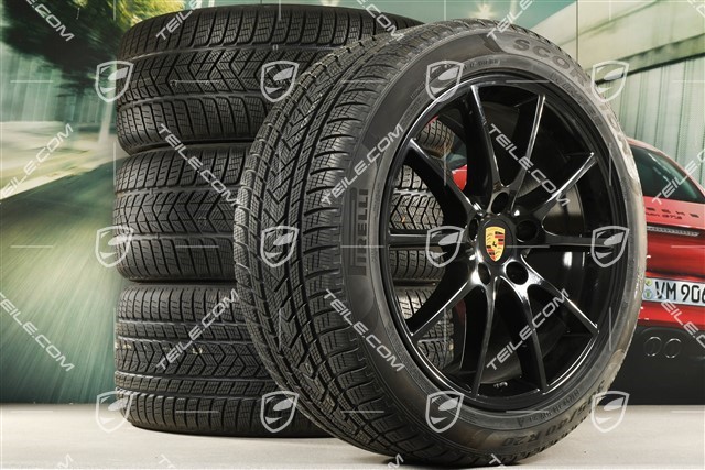 20-inch Cayenne Design winter wheel set, rims 9J x 20 ET50 + 10,5J x 20 ET64 + Pirelli winter tyres 275/45 R20 + 305/40 R20, with TPMS, in black high gloss