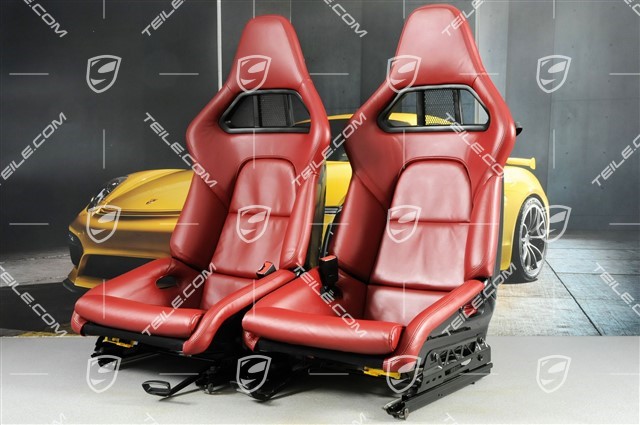 Bucket seats, collapsible, heating, leather, Bordeaux Red, set L+R