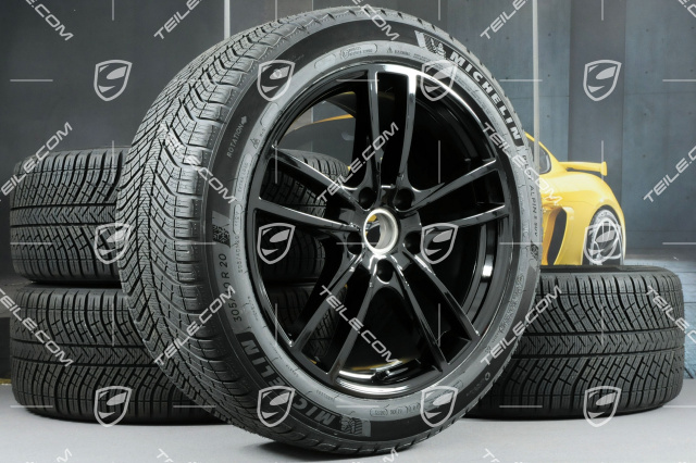 20" koła zimowe Cayenne Sport, komplet, felgi 9J x 20 ET50 + 10,5J x 20 ET64 + opony zimowe Michelin 275/45 R20 + 305/40 R20, z czujnikami ciśnienia, czarny połysk