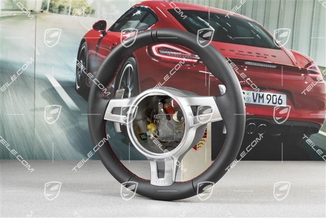 Steering wheel, with PDK paddle, Sport-Chrono-Paket / Sport-Chrono-Paket Plus, without heating, black/guards red