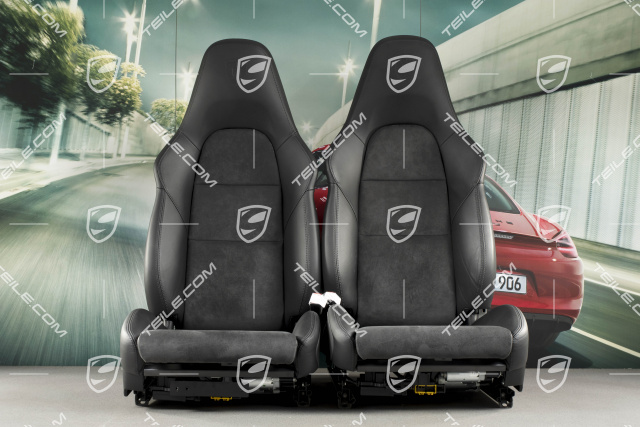 Sport Seats, el. adjustable, 18-way, heating, lumbar, leather/Alcantara, black, with Porsche crest, set, L+R