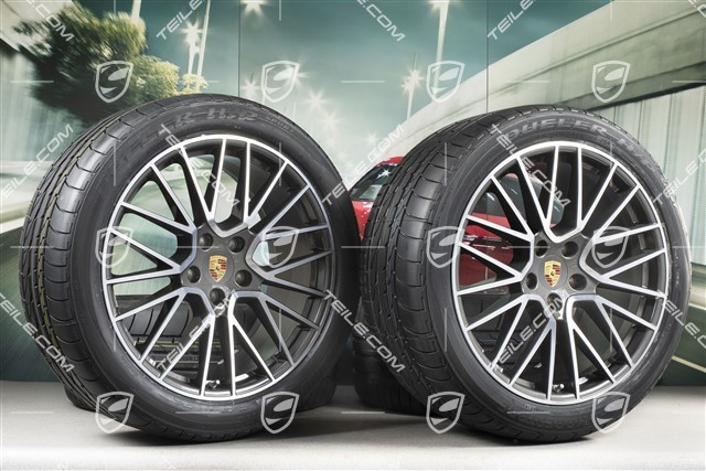 21-inch Cayenne RS Spyder summer wheel set, rims 9,5J x 21 ET46 + 11,0J x 21 ET58 + Bridgestone Dueler H/P Sport summer tyres 285/40 R21 + 315/35 R21, with TPMS,