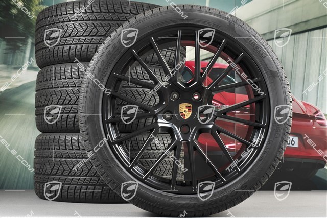 21-inch Cayenne RS Spyder winter wheel set, rims 9,5J x 21 ET46 + 11,0J x 21 ET58 + Pirelli winter tyres 275/40 R21 + 305/35 R21, with TPMS, black satin matt