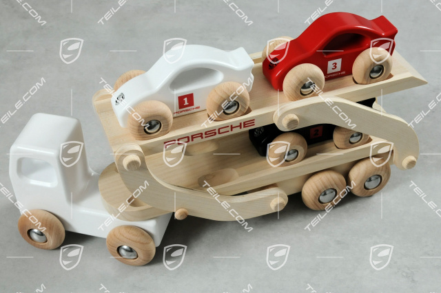 Race Truck white, Wood natural finish, Cars multicoloured