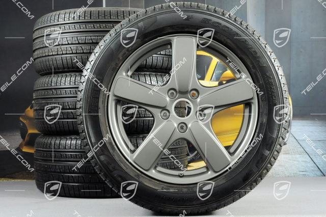 19" winter wheels set Cayenne Sport Classic, rims 8,5J x 19 ET59 + Pirelli winter tires 265/50 R19, Platinum (semigloss), with TPM