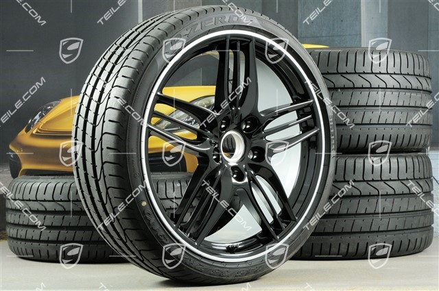 20" SportDesign Sommerräder Satz, Schwarz (hochglanz) - exlusive 911 8,5J x 20 ET51 + 11J x 20 ET70, Reifen 245/35 ZR20 + 295/30 ZR20, mit RDK-Sensor