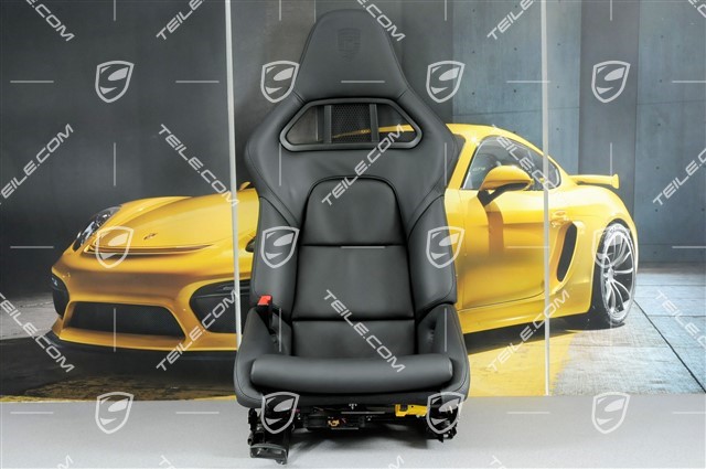 Bucket seat, collapsible, heating, leather Black with Porsche crest, left seat, L