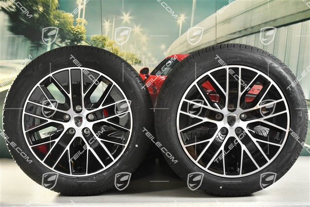 20" koła zimowe Macan S, felgi 7,5J x 20 ET32 + 10J x 20 ET49 + NOWE opony zimowe Goodyear 235/55 R20 + 285/45 R20, czarny wysoki połysk