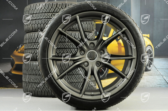 20-inch winter wheels set Carrera S (IV), rims 8,5J x 20 ET49 + 11J x 20 ET56 + NEW Michelin Pilot Alpin PA4 N1 winter tyres 245/35 R20 + 295/30 R20, in platinum