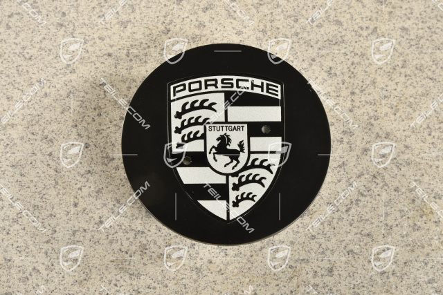 Hub cap, convex, crest black-white, black satin mat