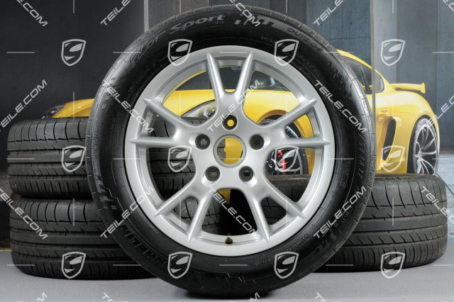 17-inch Boxster II summer wheel set, front 6,5J x 17 ET55 + rear 8J x 17 ET40 + NEW summer tyres