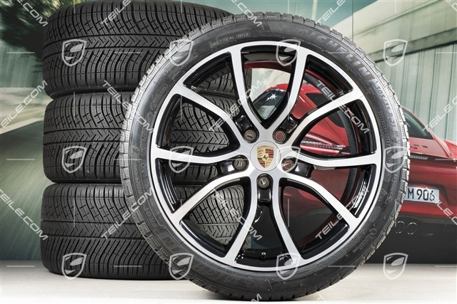 21-inch Cayenne Exclusive Design winter wheel set, rims 9,5J x 21 ET46 + 11,0J x 21 ET58 +  Michelin Pilot Alpin 5 winter tyres 275/40 R21 + 305/35 R21, with TPMS, black high gloss + bright-polished areas