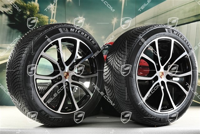 21-inch Cayenne COUPE Exclusive Design winter wheel set, rims 9,5J x 21 ET46 + 11,0J x 21 ET49 + Michelin Pilot Alpin 5 SUV winter tyres 285/45 R21 + 305/40 R21, with TPMS, black high gloss