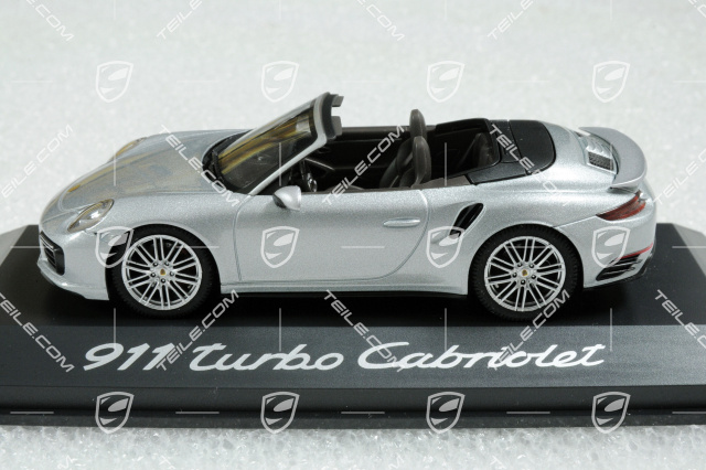 911 Turbo Cabriolet 991 II, Rhodiumsilber Metallic, sattelbraun/schwarz 1:43