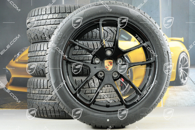 18" Cayman winter wheels set, rims 8J x 18 ET57 + 9,5J x 18 ET49, Pirelli Sottozero II winter tires 235/45 R18 + 265/45 R18, black high gloss