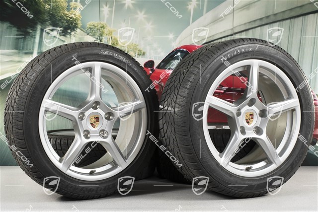 18" Boxster winter wheel set, 8J x 18 ET57 + 9J x 18 ET47 + winter tyres Dunlop 235/45 R18 + 265/45 R18, with TPM