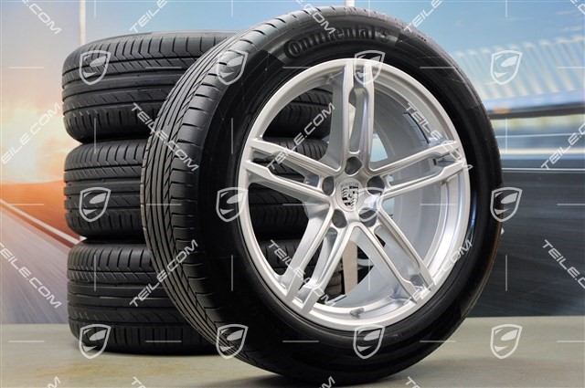 19-inch "Macan Turbo" summer wheels set, rims 8J x 19 ET21 + 9J x 19 ET21, Continental summer tyres 235/55 R 19 + 255/50 R 19, with TPMS