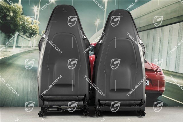 Sport Seats, el. adjustable, 18-way, heating, lumbar, leather/Alcantara, black, with Porsche crest, set, L+R