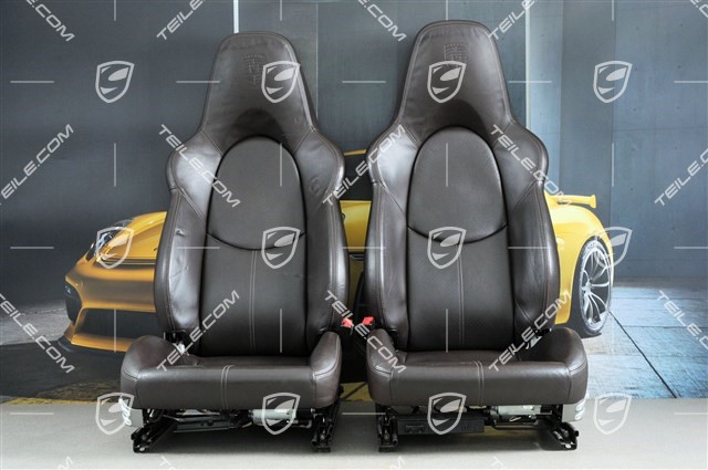Sport seats, el. adjustable, leather, Cocoa, Porsche crest, set (L+R)