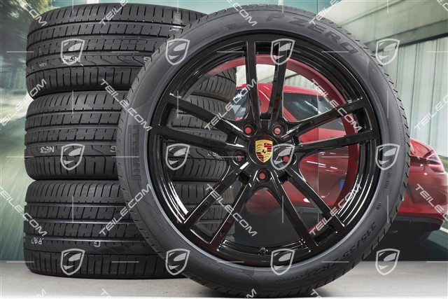 21-inch Cayenne Turbo Design summer wheel set, rims 9,5J x 21 ET46 + 11,0J x 21 ET58 + NEW Pirelli P Zero summer tyres 285/40 R21 + 315/35 R21, with TPMS, black high gloss