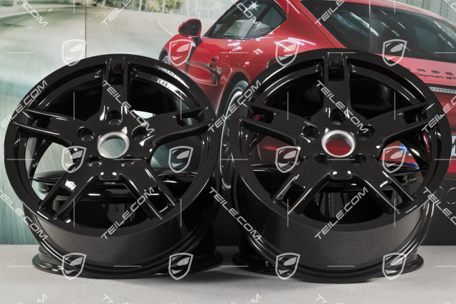 18" Komplet felg Boxster S, 8J x 18 x ET57 + 9J x 18 x ET43, czarny wysoki połysk