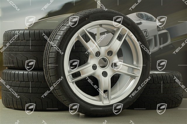 18-inch Boxster S winter wheel set (with tyres), front wheels 8J x 18 ET57 + rear 9J x 18 ET43 + NEW winter tyres 235/40 R18 + 255/40 R18