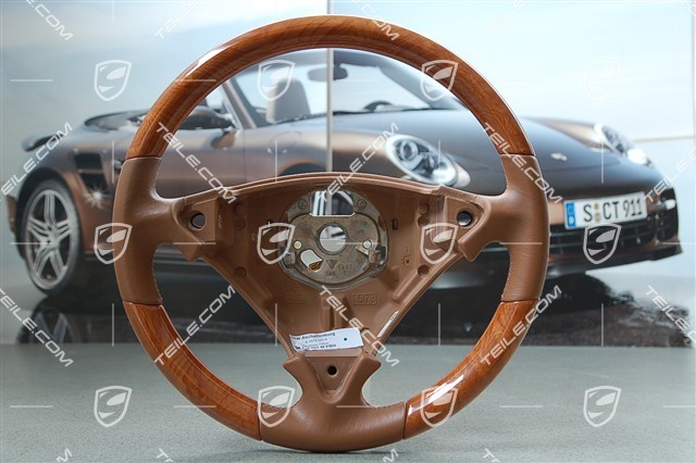 Steering wheel, havanna leather + wood, light olive grain, multifunction