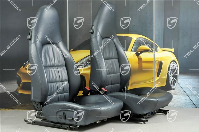 Seats, el. adjustable, leather, Metropole blue, Draped, Porsche crest, set (L+R)