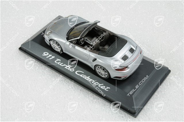 911 Turbo Cabriolet 991 II, rhodium silver metallic, saddle brown/black, 1:43