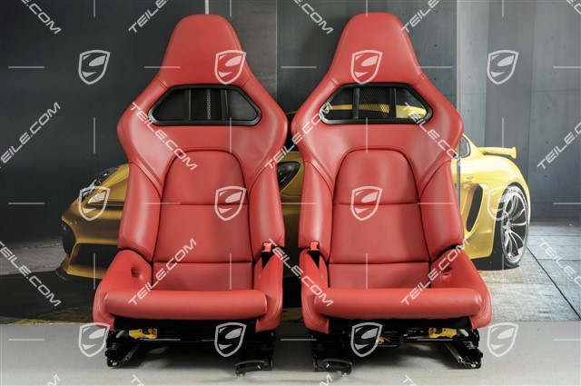 Bucket seats, collapsible, heating, leather, Bordeaux Red, set L+R