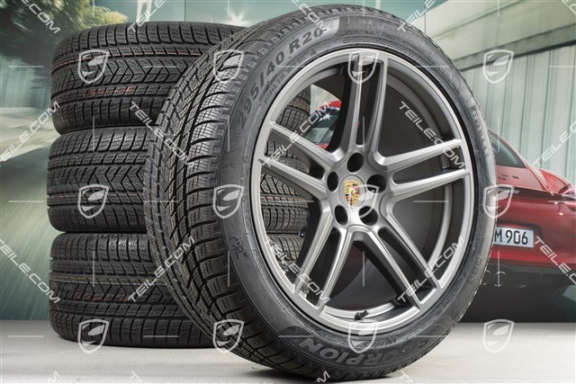 20-inch "Macan Turbo" winter wheels set, rims 9J x 20 ET26 + 10J x 20 ET19 + Pirelli winter tyres 265/45 R20 + 295/40 R20, platinum satin mat, with TPMS