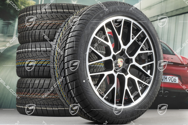 20" "RS Spyder Design" koła zimowe, komplet, felgi 9J x 20 ET26 + 10J x 20 ET19 + NOWE opony zimowe Dunlop Winter Sport 4D 265/45 R20 + 295/40 R20, z czujnikami ciśnienia, czarny wysoki połysk