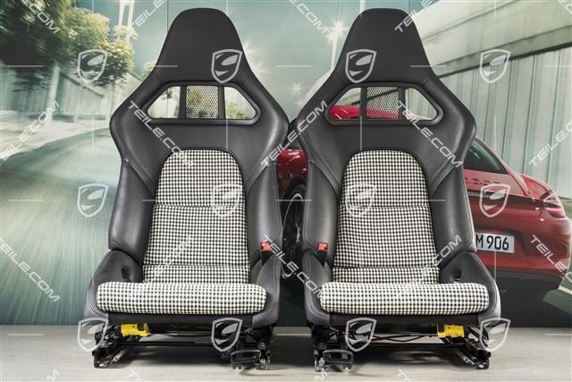 Bucket seats, collapsible, heating, leather+pepita cloth, black, set, L+R