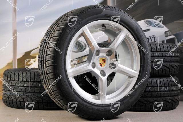 18" Boxster Winterräder Satz, 8J x 18 ET57 + 9J x 18 ET47 + Winterreifen Pirelli Sottozero II 235/45 R18 + 265/45 R18, mit RDK-Sensoren