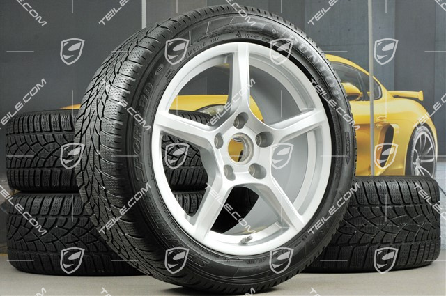 18" Boxster winter wheel set, 8J x 18 ET57 + 9J x 18 ET47 + winter tyres Dunlop 235/45 R18 + 265/45 R18, with TPM