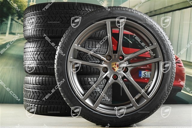 21-inch Cayenne COUPÉ Turbo Design winter wheel set, rims 9,5J x 21 ET46 + 11,0J x 21 ET49 + Pirelli winter tyres275/40 R21 + 305/35 R21, with TPMS, platinum satin matt