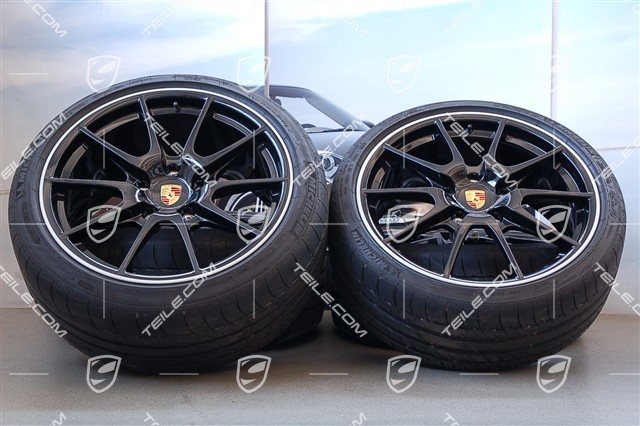 19-inch Boxster Spyder summer wheel set, special Black Edition model, 10Jx19 ET42+8,5Jx19 ET55 + Michelin tyres, app.1500 km