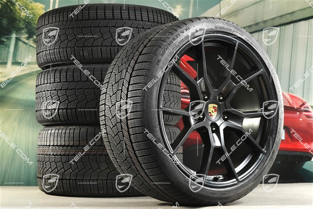 21" RS Spyder Design Winterräder Satz, Felgen 9,5J x 21 ET60 + 11,5J x 21 ET66 + NEUE Continental Winter Contact TS860 S Winterreifen 265/35 R21 + 305/30 R21, schwarz seidenmatt