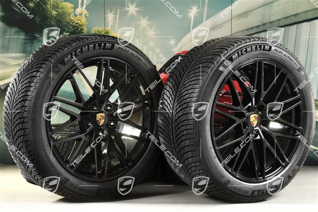 21-inch Cayenne COUPE "RS Spyder Design" winter wheel set, rims 9,5J x 21 ET46 + 11,0J x 21 ET49 + Michelin Pilot Alpin 5 SUV winter tyres 285/45 R21 + 305/40 R21, with TPMS, black high gloss