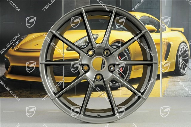 20-inch Boxster Spyder wheel rim set, rims 8,5J x 20 ET57 + 10,5J x 20 ET47, Platinum satin mat