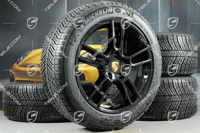 19-inch winter wheels set "Panamera", rims 9J x 19 ET64 + 10,5 J x 19 ET62 + NEW Michelin Pilot Alpin 4 winter tyres 265/45 R19 + 295/40 R19, black high gloss